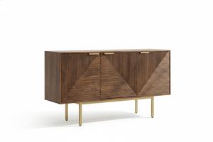 Chevron woodgrain <b>sideboard</b> with modern three door design, elegant groove detailing and shelves - Product Image 2