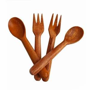 Cuchara sólida de madera de Acacia, juego de servidor de ensalada de madera de 2 artículos de cocina únicos hechos a mano - Product Image 4