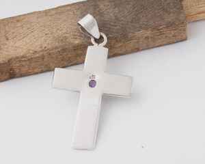 Colgante de Cruz de Amatista Hecho a Mano, Joyería Cristiana de Plata de Ley, Colgante Religioso, Regalo para Mujeres y Hombres - Product Image 2