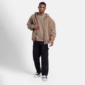 Polaire personnalisée lavage à l'acide douane sérigraphie boxy zip up sweats à capuche respirant léger fermeture éclair coton mélangé sweat à capuche - Product Image 2