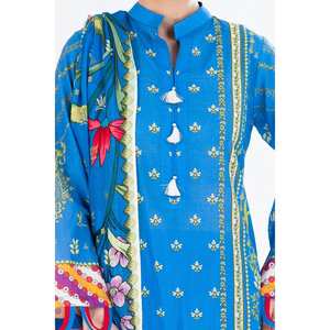 Conjunto de traje de tela estampada sin coser de 3 piezas azul para mujer - Product Image 1