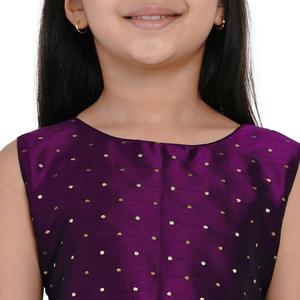 Shoryam Fashion Modern Purple Girls Party Dress | Sleeveless <b>Polka</b> <b>Dot</b> Frock Flared <b>Skirt</b> Knee-Length Kids Casual Party Wear - Product Image 5