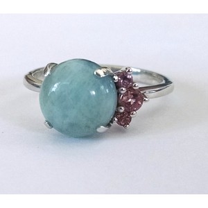 Anillo solitario de Aguamarina lechosa con incrustaciones de rodolita, anillo de piedras preciosas religiosas cristianas - Product Image 1