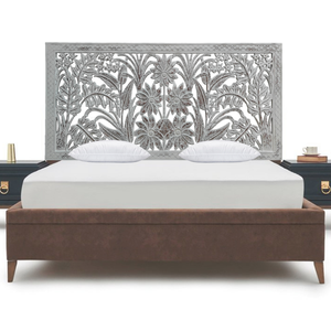 Handmade Flower Carved Mandala Boho Bed <b>Headboard</b> Wooden <b>Wall</b> <b>Mounted</b> Art Rustic White Wash Finish Stylish Mandala <b>Wall</b> <b>Panel</b> - Product Image 5