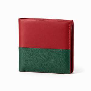 Portefeuille bifold en cuir véritable pour hommes, deux tons, rouge et vert, porte-cartes et porte-monnaie fin - Product Image 1