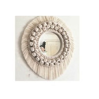 Decoración de dormitorio de estilo lujoso, Marco tejido hecho a mano, tapiz bohemio, espejo de macramé decorativo para interiores bohemio, colgante de pared