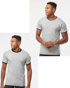 Tultex - Fine Jersey Ringer Camiseta de cuello redondo personalizada para hombre Cuello redondo Algodón Fitness Cuello redondo Camiseta básica de bloque de color Tops - Product Image 1