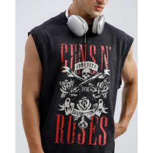 เสื้อยืดแขนกุดลาย Washed Gun & Roses ผ้าเจอร์ซีย์คอตตอน 100% - Product Image 6