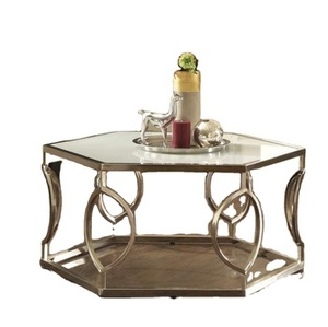 Table basse moderne hexagonale avec dessus en marbre, cadre en métal de qualité exclusive, décoration d'intérieur, meubles de salon élégants, articles de décoration intérieure - Product Image 2