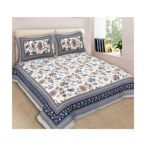 High Quality Indian Made Embroidered Bed Linen In 100% Cotton With <b>Twin</b> Size Screen Print Detail For Boutique Export Markets - Product Image 3