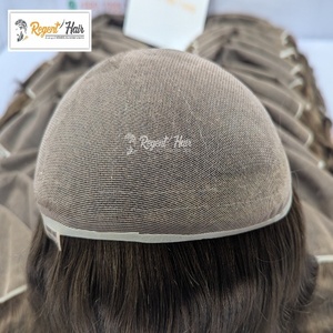 100% Remy cheveux humains main attachée trame homme pleine dentelle toupet vague naturelle Style droit vague d'eau disponible Stock pour la vente en gros - Product Image 6