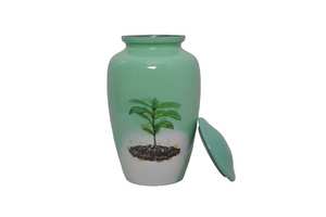 Urna de cremación para adultos con Árbol de la vida verde de aluminio para cenizas humanas, urna funeraria cremada, urna moderna para adultos de 200 pulgadas cúbicas - Product Image 2