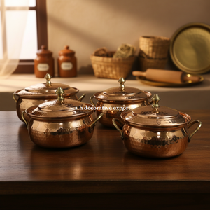 Juego de calentadores de cobre martillado de lujo, cacerola moderna para cocinar y servir, con asas de latón resistentes al calor, ecológico - Product Image 2