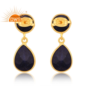 Último diseño hecho a mano 18K chapado en oro natural sodalita piedra preciosa colgante pendiente Demi joyería fina fabricante - Product Image 4