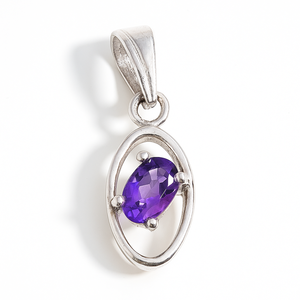 Colgante Ovalado de Amatista Chapado en Rodio de Plata de Ley, Collar de Piedras Preciosas Minimalista Hecho a Mano, Amuleto Unisex para Bodas y Uso Diario - Product Image 4