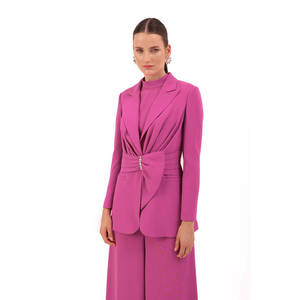 Blouson bomber en cuir léger pour femmes - Vêtement d'extérieur bohème élégant brodé violet - Product Image 2