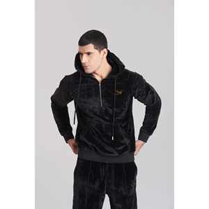 Survêtement à capuche en velours noir uni pour hommes - Product Image 2