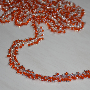 Chaîne de chapelet de perles Hydro de quartz orange enveloppée de fil plaqué argent de qualité supérieure, chaîne de perles de chapelet épais pour la recherche de bijoux - Product Image 2