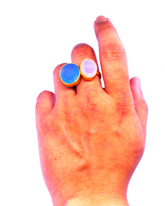 Bague en argent sterling 925 plaqué or bon marché bleu calcédoine pierre de lune style vintage double pierre - Product Image 6