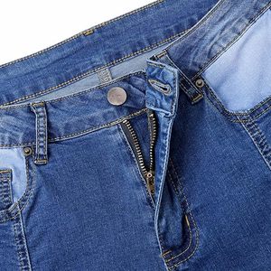 Pantalones vaqueros rasgados elásticos de cintura media de Color sólido a la moda para mujer de talla grande, Vaqueros ajustados informales de verano con decoración de botones - Product Image 3