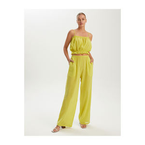 เสื้อครอปผ้าฝ้ายสายเดี่ยวพร้อมกางเกงขายาวเอวสูงยืดหยุ่นได้ ระบายอากาศได้ดี - Product Image 2