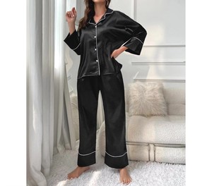 Ropa de dormir de verano de manga larga con estilo para mujer, pijamas de primavera ligeros y transpirables del fabricante OEM, logotipo frontal con características térmicas - Product Image 6