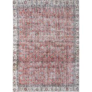 Alfombra de Lana Anudada a Mano Vintage Pae-2173 de Gran Tamaño, Diseño Floral Rojo y Naranja para Sala de Estar, Pasillo, Habitación Juvenil, Modelo Rectangular - Product Image 1