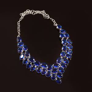 สร้อยคอพลอยไพลินสีน้ำเงิน เงินแท้ 925 เครื่องประดับพลอยธรรมชาติ สร้อยคอทำมือ สำหรับผู้หญิง ขายส่ง - Product Image 3