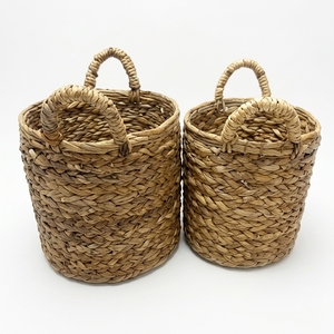 Natural Hand Woven Banana Bark Storage <b>Basket</b> Set Braided Cylinder Arch Handle <b>Plant</b> Pot Planter Pure Art Setup Room Decor Craft - Product Image 1