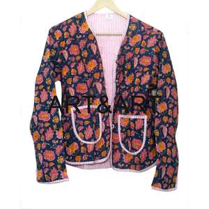 Chaqueta Acolchada con Estampado Floral 100% Algodón para Mujer, Cuello en V, Mangas Largas, Tejido de Punto Transpirable, Bolsillos con Botones, Multi-Temporada - Product Image 6