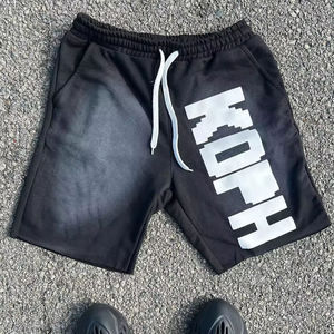 Pantalones cortos de cintura alta con serigrafía personalizada Logo algodón French Terry Streetwear desgastados Vintage Sun Faded Acid Wash - Product Image 5