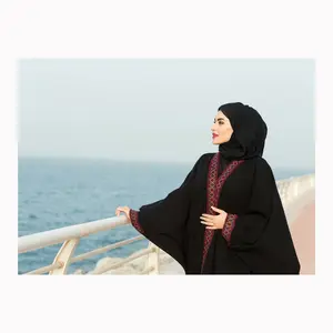 Black Hand Make Color Custom OEM Service Latest Design Lightweight Long Muslim Ladies Abaya New Fashionable Solid Color Ladies A