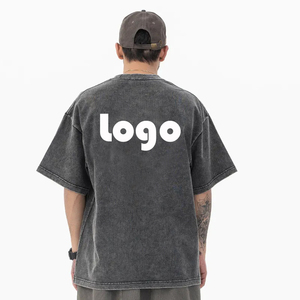 Ropa de hombre Camiseta de gran tamaño 100% algodón Streetwear Hip Hop negro lavado ácido logotipo personalizado camisetas Vintage - Product Image 4