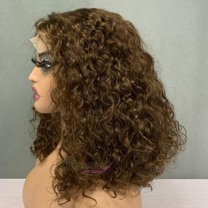 Peluca de Cabello Humano Brasileño Rizado de Lujo de 14 Pulgadas con Encaje 4x4, Estilo Corto, Transpirable, Múltiples Colores, Venta al por Mayor Disponible - Product Image 4