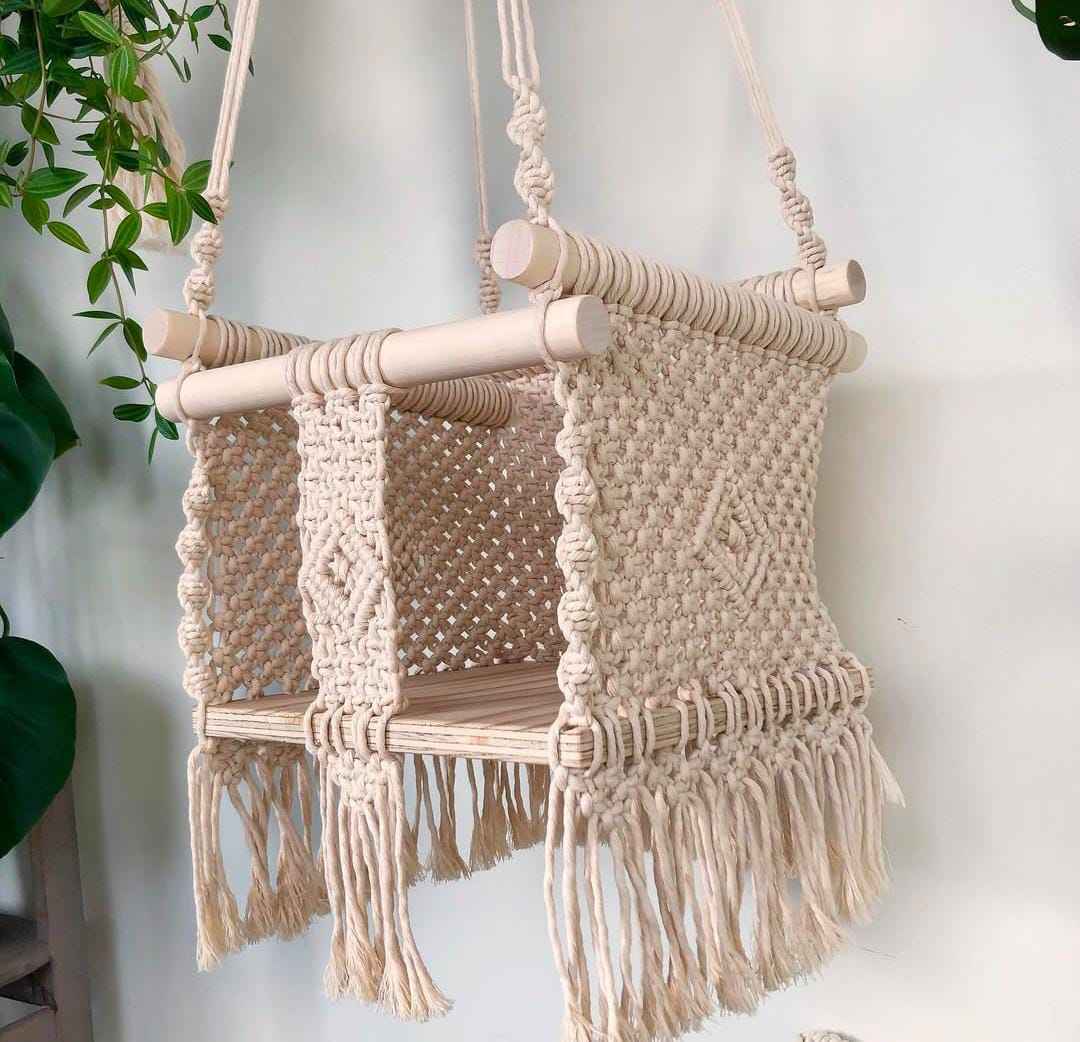 Handmade Macrame Baby Swing Hammock Cradle Indoor Outdoor Hanging