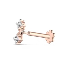 Real Diamond <b>Nose</b> <b>Stud</b> Pin Body Piercing Jewelry Fine Jewelry <b>Gold</b> 2 Stone 14kt Solid for Women in Yellow Rose and White <b>Gold</b> - Product Image 3