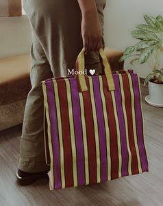 Custom Eco-Friendly Reusable Zipper <b>Plastic</b> Woven Striped Shopping Bag Handloom Made Recycled Beach Bags Cosmetic Bags Cases - Product Image 4