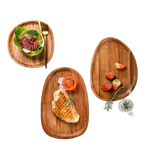 Ensemble de 3 assiettes de service de forme ovale en bois, modernes et durables, au design original pour la fête, faites à la main en Inde
