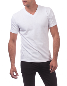 Vente en gros T-shirts col V pour hommes Hauts d'été décontractés coupe ample unis de haute qualité à la mode à manches courtes 100% coton - Product Image 4