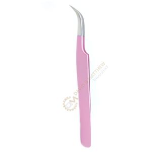 Pince à épiler d'extension de cils en acier inoxydable rose incurvée en J de haute qualité, logo personnalisé, marque privée, pointue à haut volume, vente en gros - Product Image 6