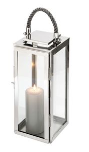 Grande lanterne à bougie en acier inoxydable avec côtés en verre transparent et ventilation supérieure pour une combustion en douceur et un éclairage romantique - Product Image 5