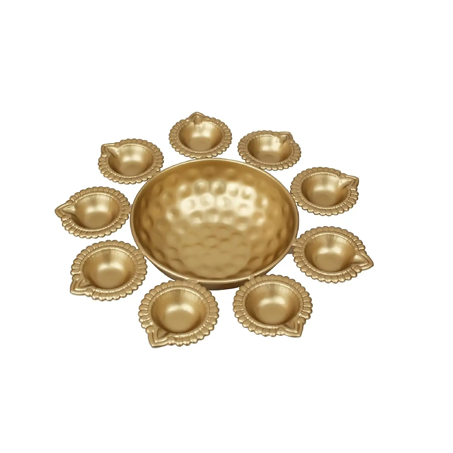 Ciotola di Urli decorativa per l'arredamento della casa con 10 Diyas di olio annessi per fiori galleggianti e candele Tealight