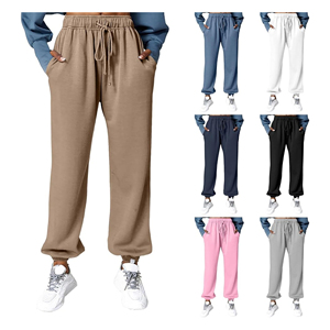 Pantalon de jogging pour femme en molleton de coton de haute qualité, écologique, léger, séchage rapide, taille mi-haute, avec logo, effet délavé - Product Image 4