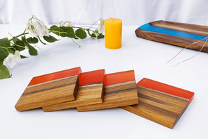 Mother of Pearl Inlay Wood and MDF Serving <b>Tray</b> with Handles Handmade Indian Decorative Coasters for Food by Manufacturers - Product Image 3