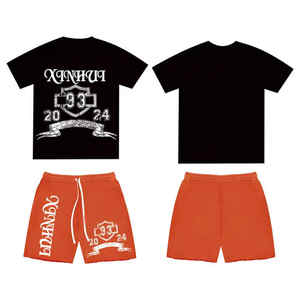 Factory Customize DTG Printing Logo <b>Mens</b> <b>Summer</b> Two Piece Shorts Sets Acid Wash Shorts T <b>Shirt</b> and Shorts <b>Men</b> Set - Product Image 4