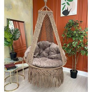 Silla Colgante de Macramé para Interiores y Exteriores, Hamaca con Asiento Individual para Sala de Estar, Muebles de Patio - Product Image 1