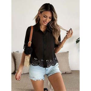 Blusa de Mujer de Manga Corta con Cuello y Botones al Frente Estilo Dubai de Jane, Blusa Elegante Informal para Uso Diario - Product Image 5