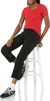 T-shirt pour femme 100 % coton, coupe ajustée, col en V, manches courtes, style décontracté d'été, couleur unie, respirant, vente en gros, fourni par l'usine