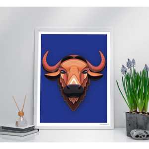 Impression d'art moderne de buffle d'Asie, peinture impressionniste animale de Madeleine, impression numérique sur papier bois à usage décoratif - Product Image 4