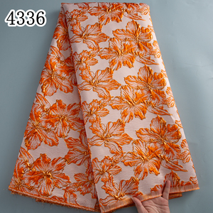 Tissu en dentelle jacquard brocart africain orange 4336, tissu en dentelle française damassée, tissu en dentelle nigériane pour robes de mariée et couture pour femmes - Product Image 1